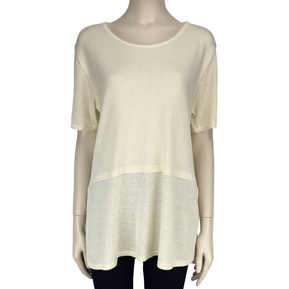 MONARI by Bosch Textil Semi-Sheer Scoop Neck Short Sleeves Tunic Top US 12 CA 10